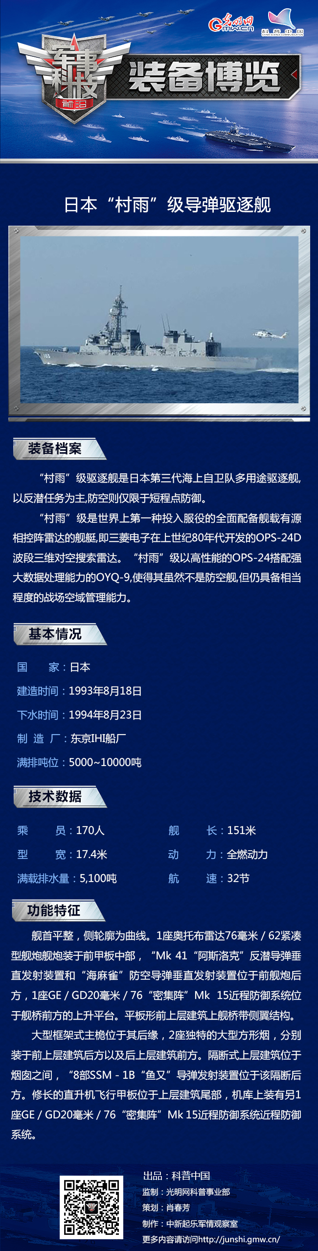 “村雨”级导弹驱逐舰——第一艘全面配备舰载有源相控阵雷达的舰艇