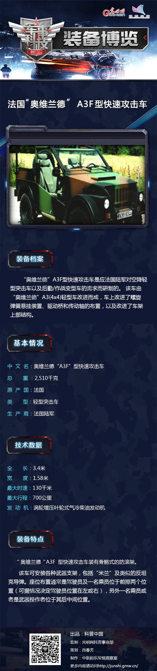 可以空投的法国奥维兰德A3F型快速攻击车